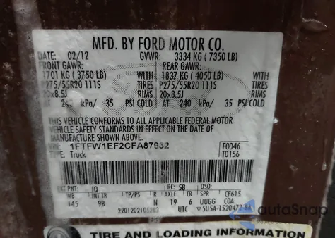 2012 Ford F-150 Platinum z USA, uszkodzony, nr VIN 1FTFW1EF2CFA87932